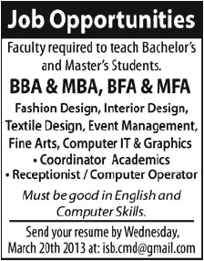 Teaching Faculty & Administrative Staff Jobs 2013