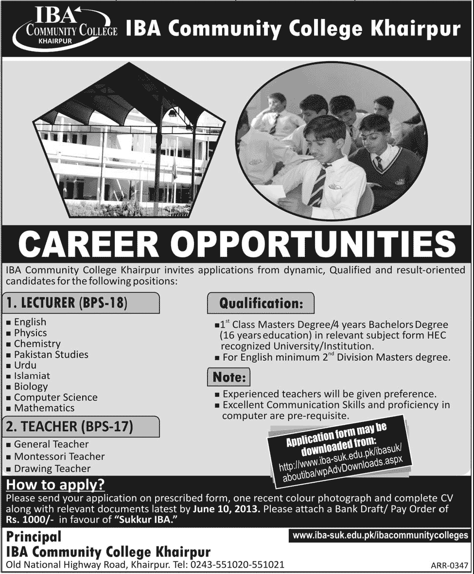 IBA Community College Khairpur Jobs 2013 May for Lecturers & Teachers (Faculty)