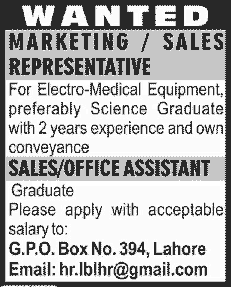 Sales and Marketing Jobs in Lahore 2013 November Electro-Medical Equipment