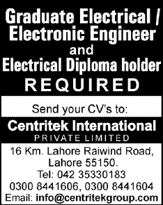 Electrical & Electronic Engineering Jobs in Lahore 2013 November Centritek International Private Limited