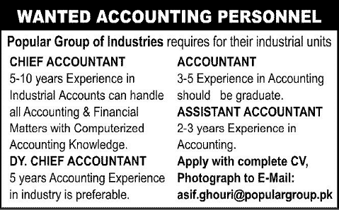 Accountant Jobs in Karachi 2013 November Popular Group of Industries