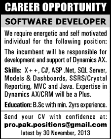 Software Developer Jobs in Karachi 2013 November
