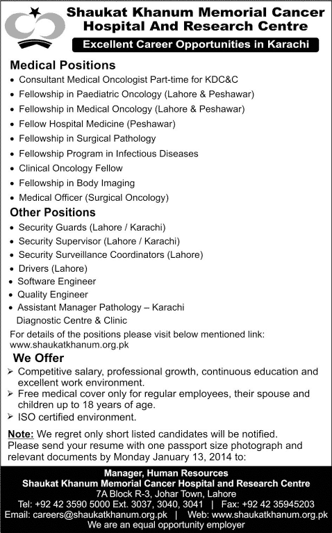 Shaukat Khanum Hospital Jobs 2014 for Medical Positions & Other Staff
