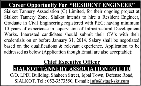 Civil Engineering Jobs in Sialkot 2014 at Sialkot Tannery Association