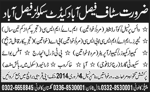Faisalabad Cadet Schools Jobs 2014 for Teaching Faculty & Administrative Staff
