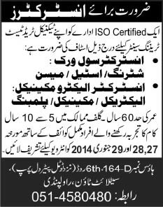 Technical Instructors Jobs in Rawalpindi 2014 for Technical Trade Test Training Center