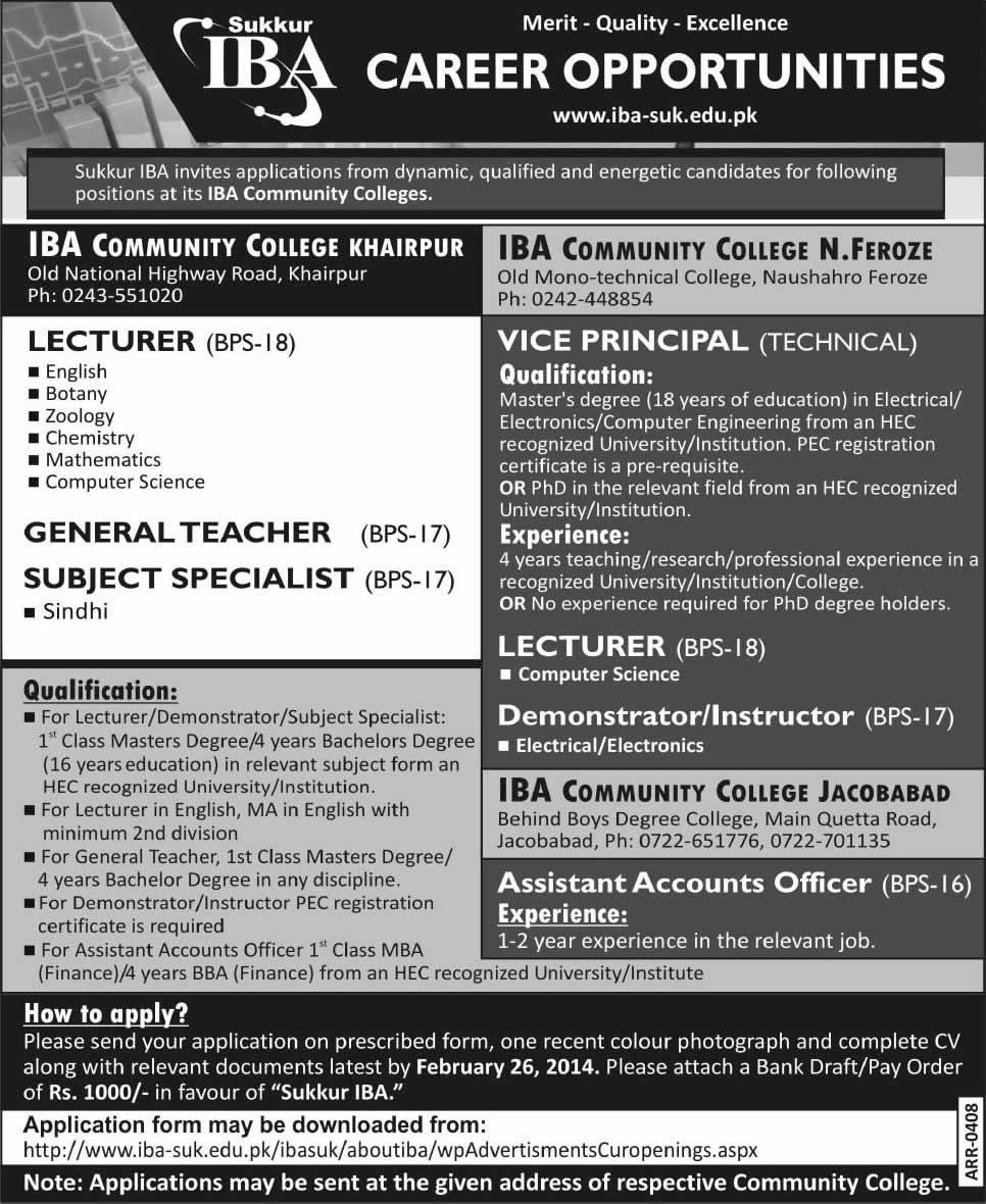 IBA Sukkur Jobs 2014 February for Lecturers, Teachers & Vice Principal