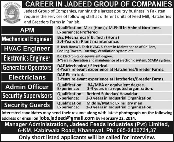 Jadeed Feeds Industries (Pvt.) Ltd Jobs 2014 February Latest