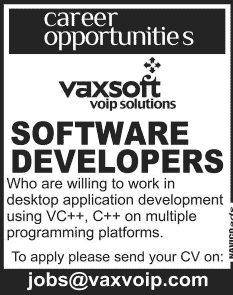 Latest Software Developer Jobs at Vaxsoft VoIP Solution Lahore 2014 February