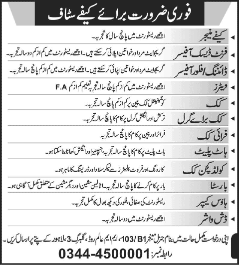 Café Staff Jobs in Lahore 2014 February Latest