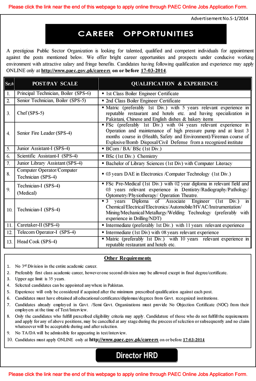 www.PAEC.gov.pk careers Jobs March 2014 Online Application Form
