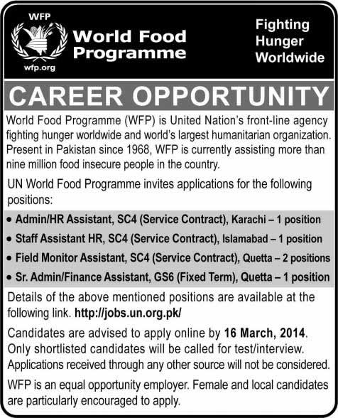 UN - World Food Programme (WFP) Jobs 2014 March Latest