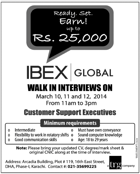 Ibex Global Karachi Jobs 2014 March for Customer Support Executives