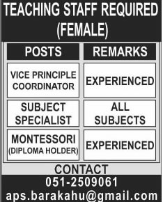 Female Teaching Jobs in Islamabad 2014 March