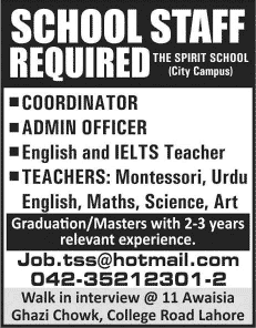 The Spirit School City Campus Lahore Jobs 2014 March for Teaching & Administrative Staff