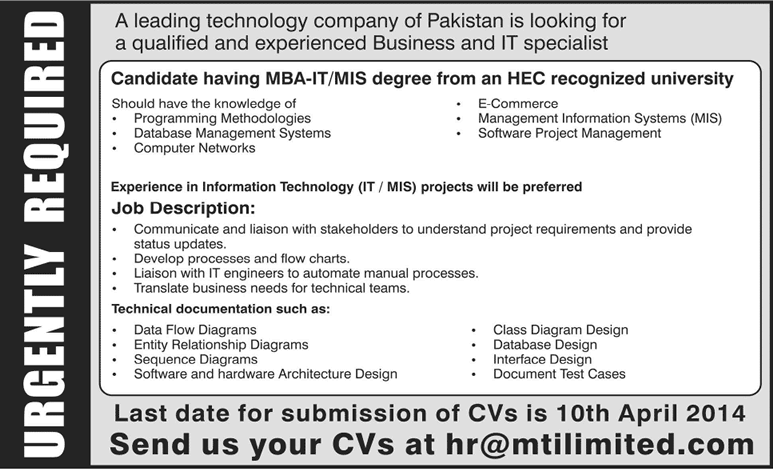 Micro Tech Industries (Pvt.) Ltd Jobs 2014 March / April for Business & IT Specialist