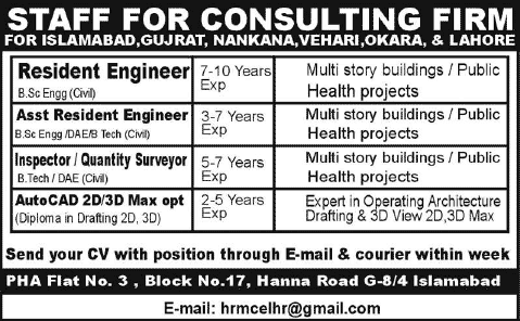 AutoCAD Operator & Civil Engineering Jobs in Islamabad 2014 April for Consulting Firm