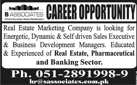 Sales Executive & Business Development Managers Jobs in Islamabad 2014 April at S Associates