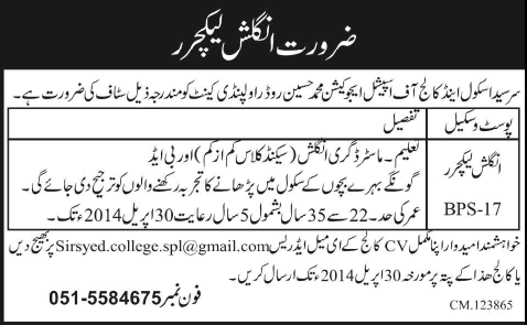 English lecturer jobs in pakistan