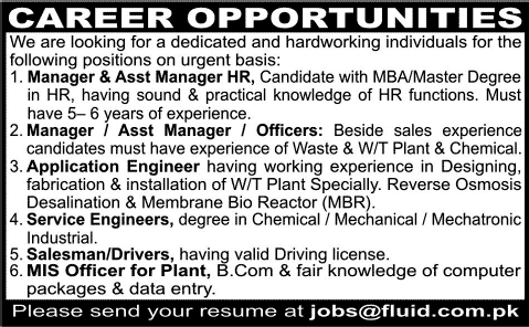 Fluid Technology International Karachi Jobs 2014 April-May for Engineers, Managers & Staff