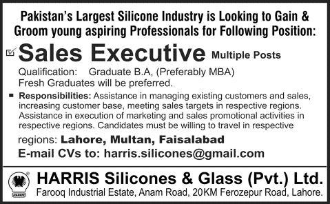 Harris Silicones & Glass Jobs 2014 April-May for Sales Executive