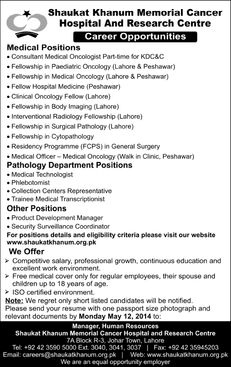 Latest Jobs in Shaukat Khanum Hospital 2014 May