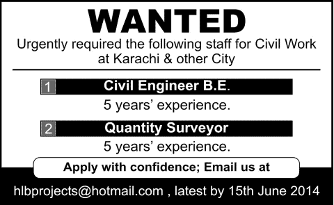 Civil Engineer & Quantity Surveyor Jobs in Karachi 2014 June Pakistan