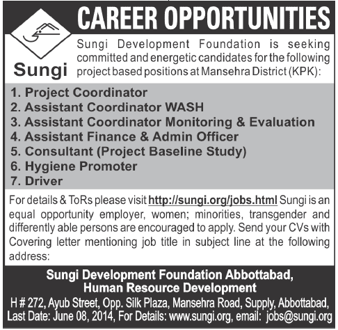 Sungi Development Foundation Jobs 2014 June Latest Advertisement