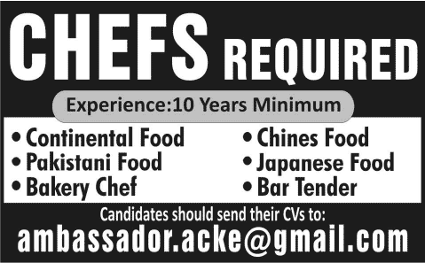 Chef / Cook Jobs in Lahore 2014 June Latest