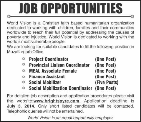 World Vision Pakistan Jobs 2014 June Latest Advertisement