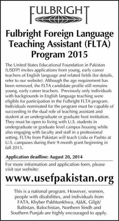 USEFP Scholarships 2015 Fulbright Foreign Language Teaching Assistant Program Latest Advertisement