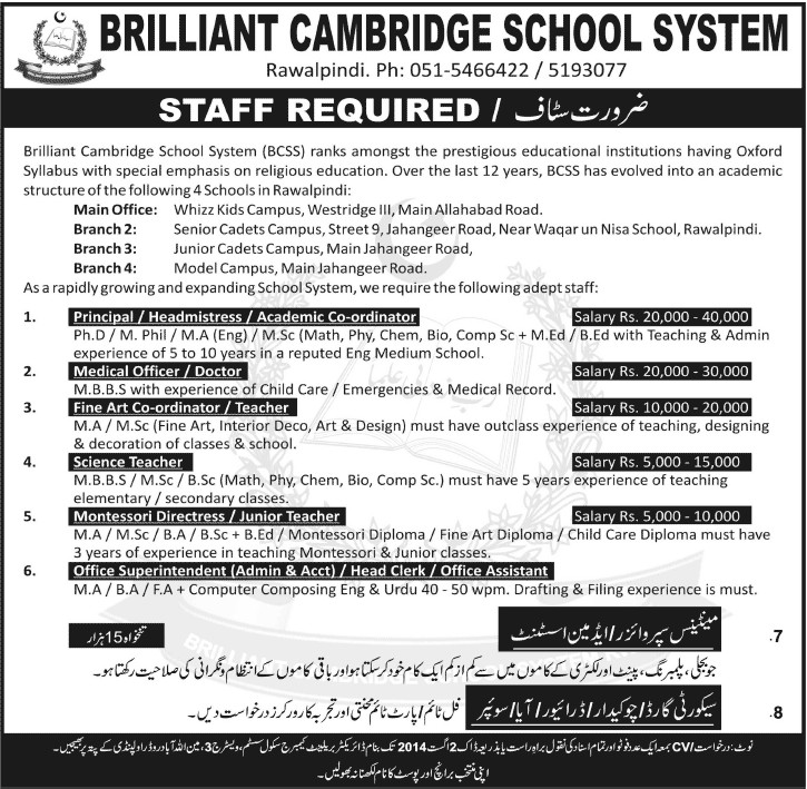 Brilliant Cambridge School System Jobs 2014 July for Teaching & Non-Teaching Staff