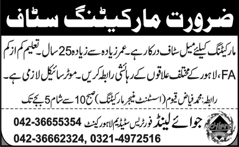 Sales and Marketing Jobs in Lahore 2014 August at Joyland