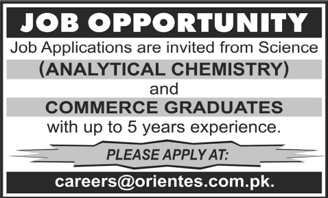 Orient Engineering Services Lahore Jobs 2014 August for Analytical Chemists & Commerce Graduates