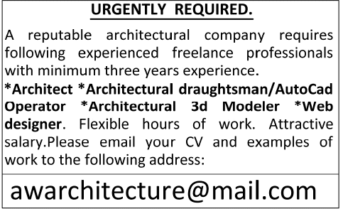 Architect, Draftsman, 3D Modeler & Web Designer Jobs in Rawalpindi 2014 September