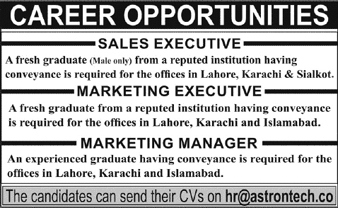 Sales & Marketing Jobs in Pakistan 2014 October in Karachi, Lahore, Islamabad & Sialkot at Astrontech