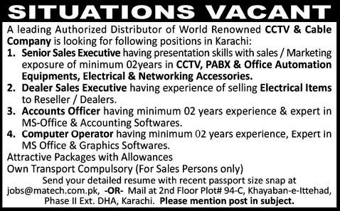 M. A. Technologies Karachi Jobs 2014 October Sales Executives, Accounts Officer & Computer Operator