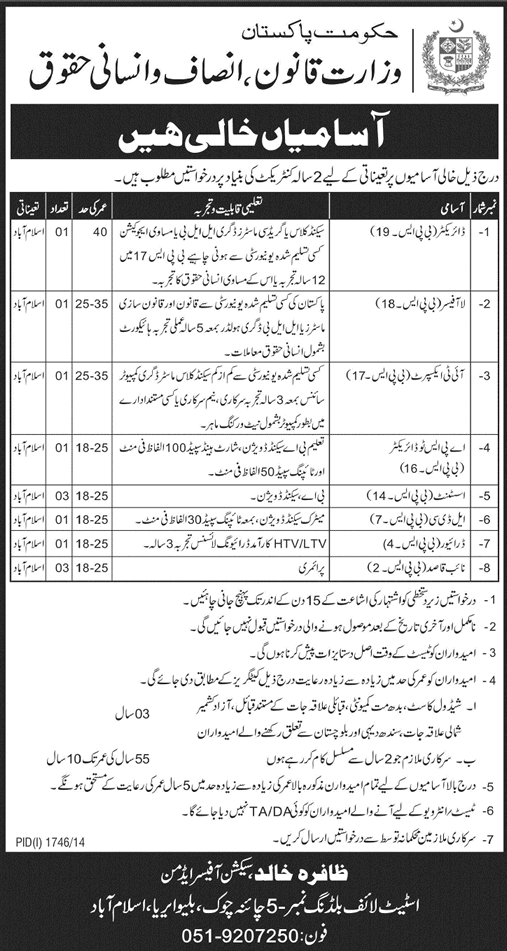 Ministry of Law Pakistan Jobs 2014 October Latest Advertisement