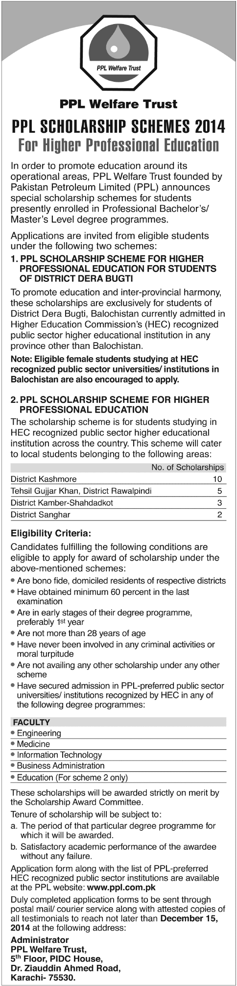 PPL Scholarship Schemes 2014 Higher Professional Education Application Form Download