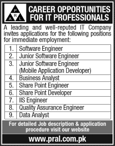 PRAL Jobs Karachi 2014 December Pakistan Revenue Automation (Pvt.) Ltd Latest