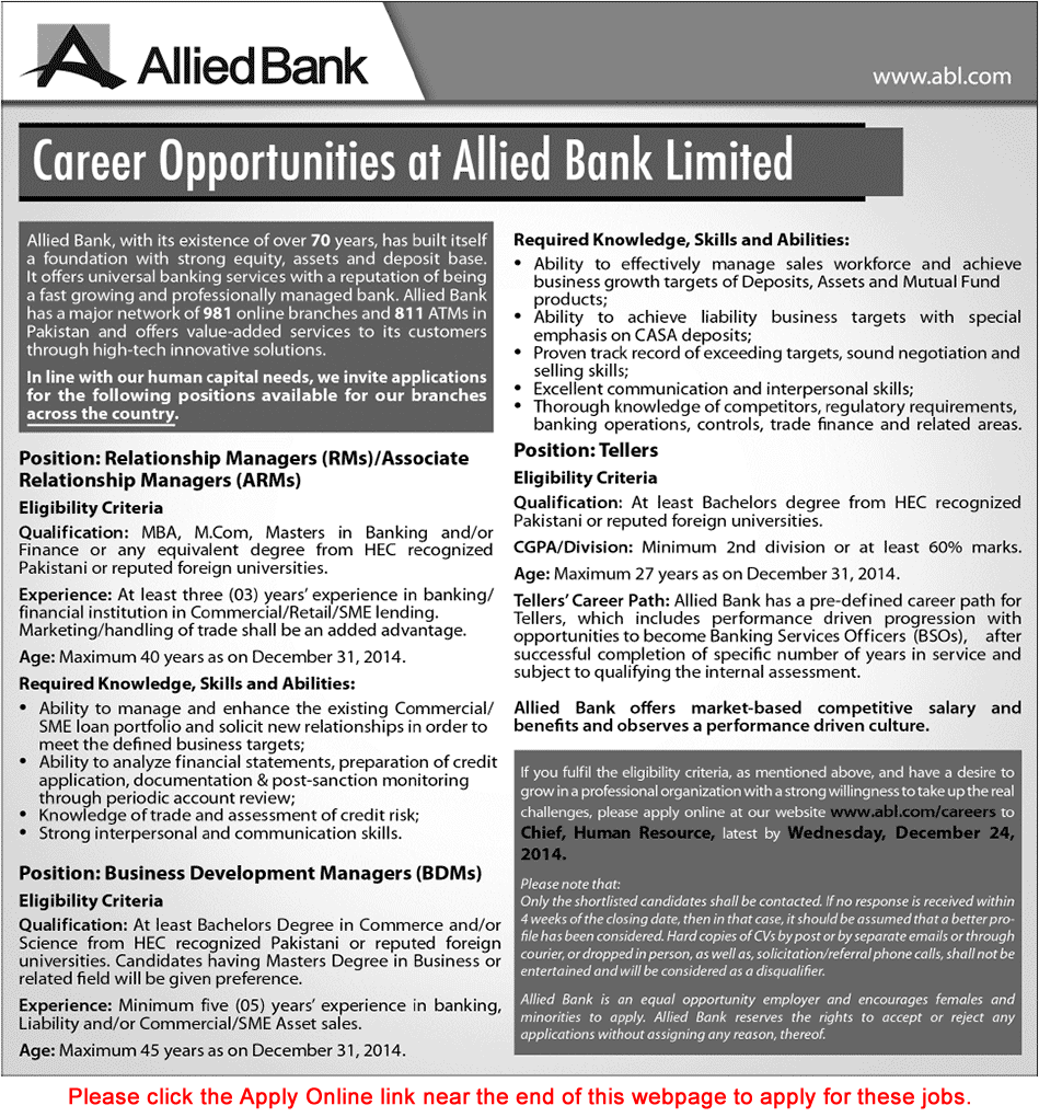 ABL Bank Jobs December 2014 Apply Online Latest  / New