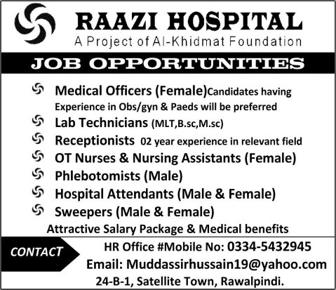 Raazi Hospital Rawalpindi Jobs 2014 December Medical Officers, Nurses, Receptionists & Other Staff