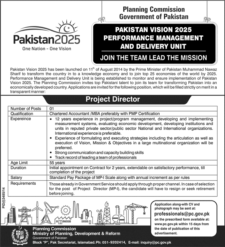 MBA / Chartered Accountant Jobs in Islamabad 2015 Project Director at Planning Commission of Pakistan