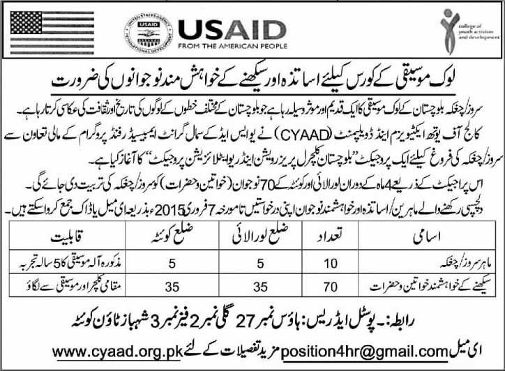 College of Youth Activism & Development Jobs & Trainings 2015 in Folk Music Instructors & Trainees USAID