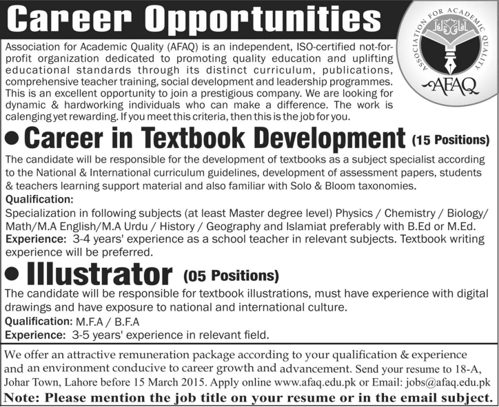 AFAQ Jobs 2015 March Illustrator & Textbook Developer at Association for Academic Quality