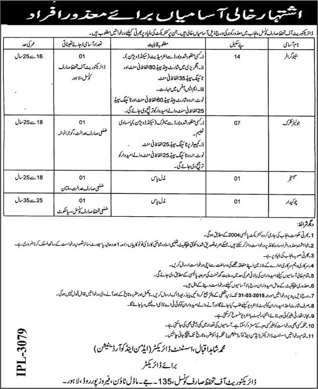 Directorate of Consumer Protection Council Punjab Jobs 2015 March for Disable Quota Latest