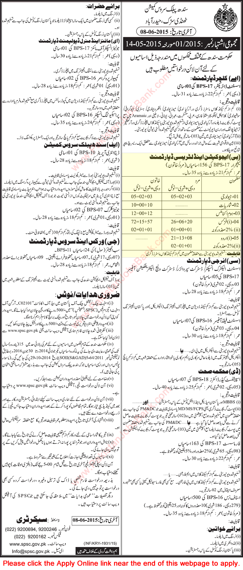 SPSC Lecturer Jobs May 2015 Online Apply Education and Literacy Department Sindh Latest