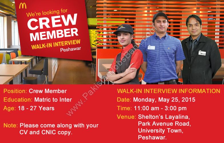 McDonalds Peshawar Jobs 2015 May Crew Members Walk in Interviews Schedule Latest