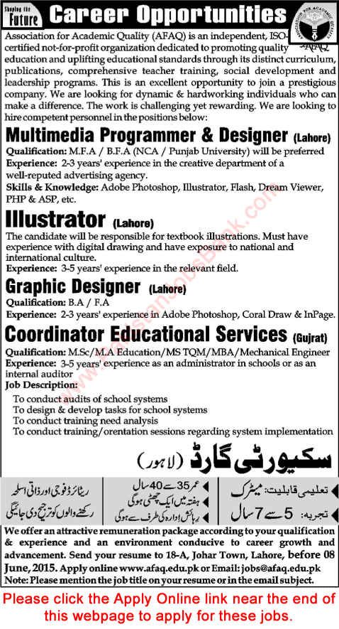 Association for Academic Quality Careers 2015 June AFAQ Apply Online Graphic Designers & Others
