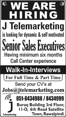Sales Executive Jobs in J Telemarketing Rawalpindi 2015 June Walk in Interviews Latest